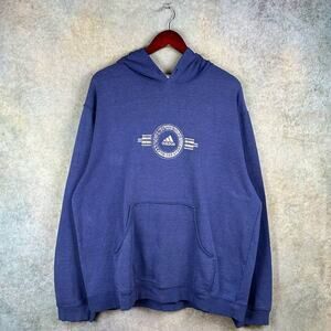 Vintage Adidas Logo Hoodie Sweatshirt Mens Sz L Blue 90s 3 Stripes Pullover